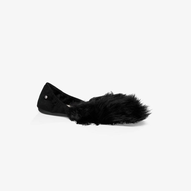 Chausson UGG Jeanie Fluff Flat Slip-On Femme Noir Soldes 808ETWCA